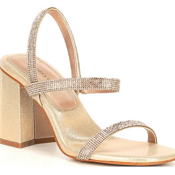 Chelsea & Violet Shoes - Chelsea & Violet Girli Women Strappy Rose Gold Rhinestone Block Heel Sandal sz11